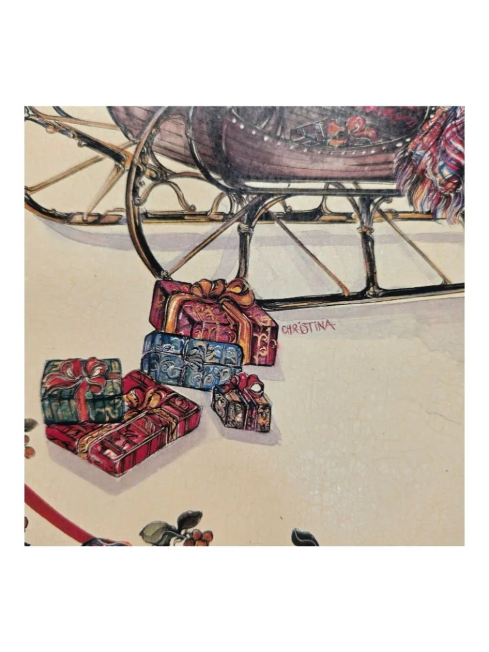 Vintage 1992 Potpourri Press Christmas Serving Tray Sleigh Gifts Design